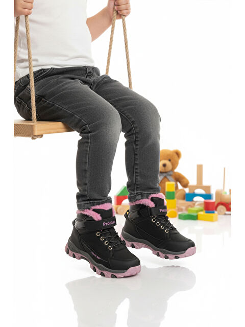 Ayakmod Siyah Pembe Kürklü Kaymaz Cırtlı Kız Çocuk Bot 2082 P - S000493052-2563