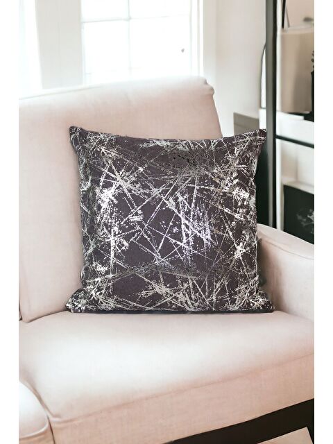 Asdiva Antrasit Gümüş Varak Desenli Kırlent Kılıfı Dekoratif Yumuşak Salon Koltuk - S000350275-37295