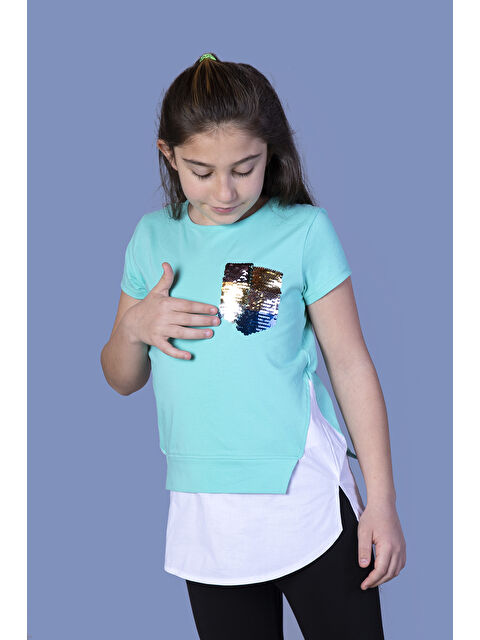 Toontoykids Kız Çocuk Göğsü Cepli Pul Nakışlı Tişört - S000255560-1180