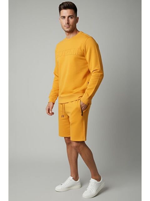 Sabri Özel Giotelli Turuncu Regular Fit %100 Pamuk Bisiklet Yaka Şortlu Erkek Alt Üst Takım - S000524416-20013