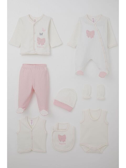 Breeze Kız Bebek Hastane Çıkışı 8 Li Fiyonk & Kelebek Nakışlı Ekru (0-3 Ay) - S000507262-19965