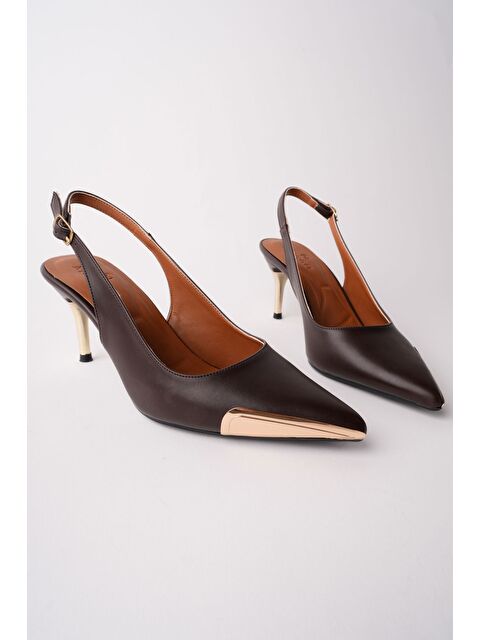 Muggo ZENİTH Metal Burun Detaylı Sivri Burun Arkası Açık Kadın Topuklu Ayakkabı - S000514231-19413