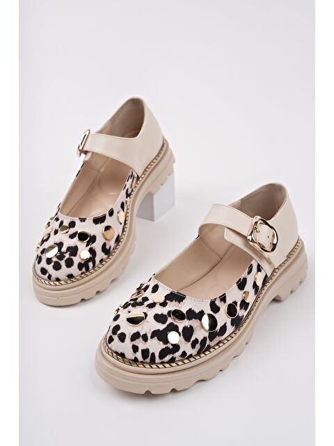 Muggo EGERİA Leopar Desenli Tek Bantlı Kalın Taban Kadın Günlük Loafer Ayakkabı - S000356717-19928