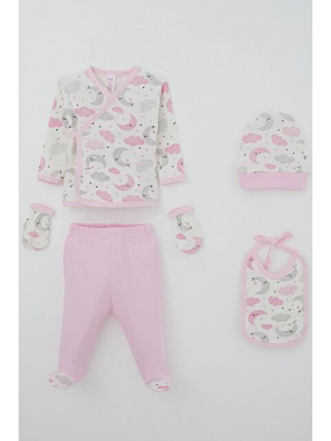 Breeze Kız Bebek Hastane Çıkışı 5 Li Gökyüzü Temalı Uykucu Ay Desenli Ekru (0-3 Ay) - S000507273-19965