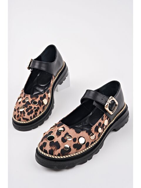 Muggo EGERİA Leopar Desenli Tek Bantlı Kalın Taban Kadın Günlük Loafer Ayakkabı - S000356717-19351