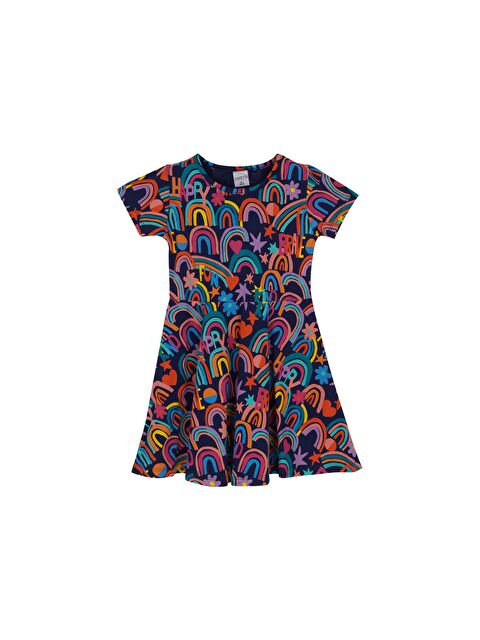 Lovetti Kız Çocuk Brave & Happy Desen Kısa Kol Kloşe Etek Elbise - S000064611-23173
