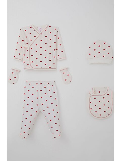 Breeze Kız Bebek Hastane Çıkışı 5 Li Kalp Desenli Ekru (0-3 Ay) - S000507274-19965