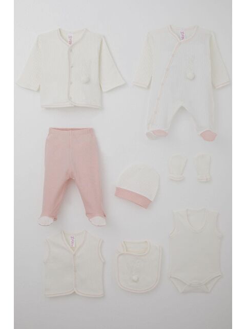 Breeze Kız Bebek Hastane Çıkışı 8 Li Ponponlu Tavşancık Nakışlı Ekru (0-3 Ay) - S000507275-19965