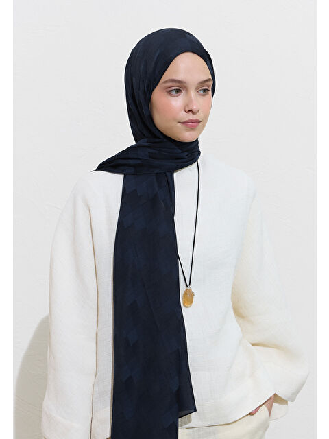 Fresh Scarfs Nori İpek Jakar Şal Lacivert - S000417174-21164