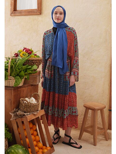 Fresh Scarfs Wave Jakarlı Şal Koyu Mavi - S000420479-19393