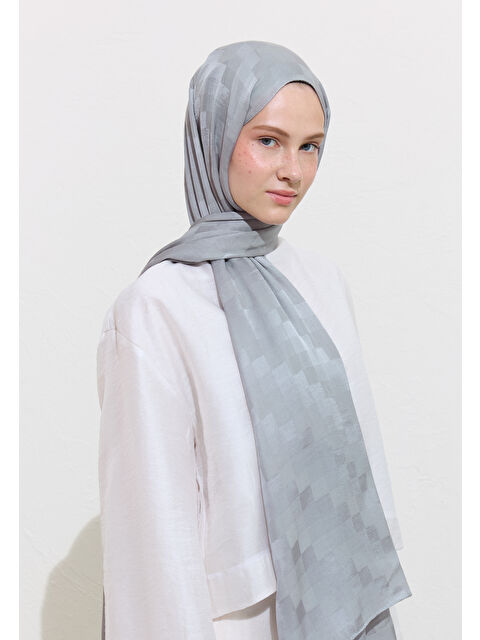 Fresh Scarfs Nori İpek Jakar Şal Gümüş - S000417174-18105
