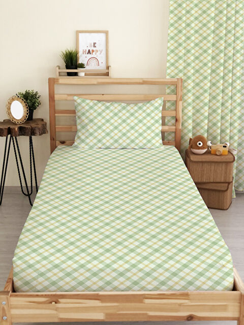 Evmila Baklava Desenli Baskılı Tek Kişilik Ve Bebek Boy Lastikli Çarşaf Seti Yeşil - S000291359-23173