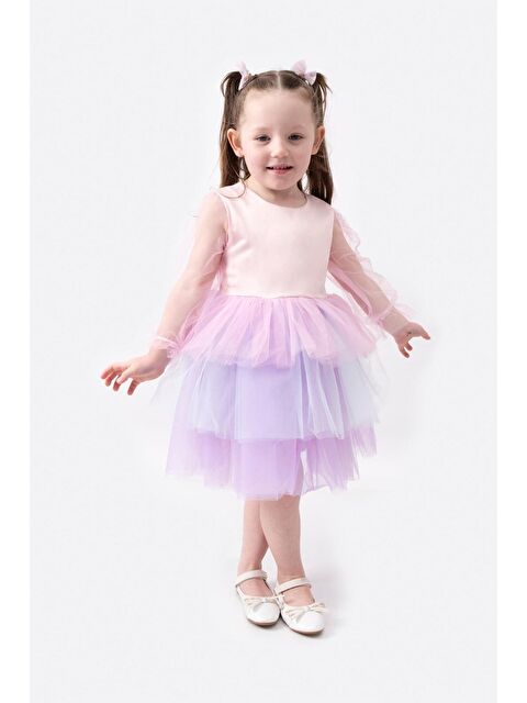 Magu Lila Ve Pembe Tüllü Prenses Elbise   Kız Çocuk Özel Ve Parti Elbisesi - S000379743-23173