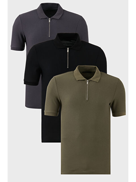 Buratti Pamuklu Regular Fit Yarım Fermuarlı 3'lü Paket Polo Yaka %100 Pamuk Tişört 5902434S3 - S000388451-37614