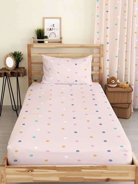 Evmila Puantiye Desenli Baskılı Tek Kişilik Ve Bebek Boy Lastikli Çarşaf Seti Pembe - S000291360-23173