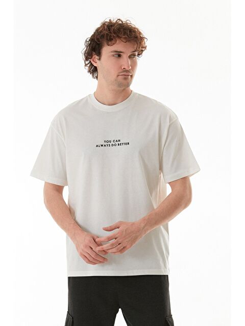 Fullamoda Yazı Kabartma Baskılı Bisiklet Yaka %100 Pamuk Tişört - S000387886-19965