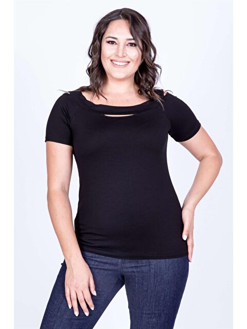 Mylinemoda Yırtmaçlı Karmen Yaka Tişört - S000239342-19351