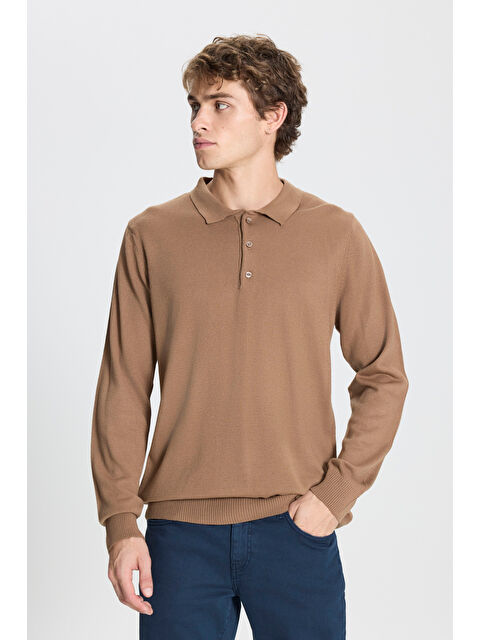 AC&Co / Altınyıldız Classics Erkek Vizon Tüylenme Yapmayan Anti Pilling Kumaş Standart Fit Polo Yaka Triko