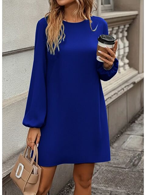 Jane's Kadın Uzun Kollu Yuvarlak Yaka Mini Ithal Krep Elbise