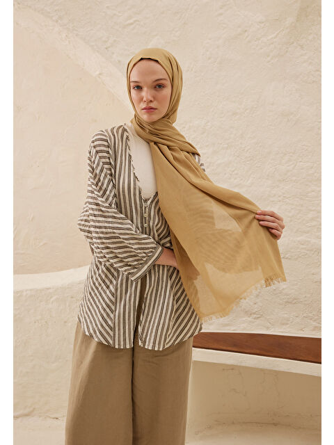 Fresh Scarfs İnce Pamuk Vual Şal Kum - S000420394-29738