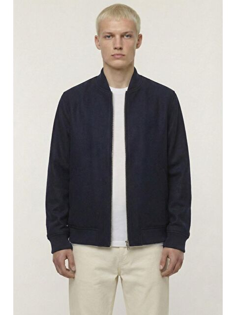 Sabri Özel Giotelli Lacivert Regular Fit Yünlü Kolej Yaka Kaşe Erkek Mont - S000524426-21164