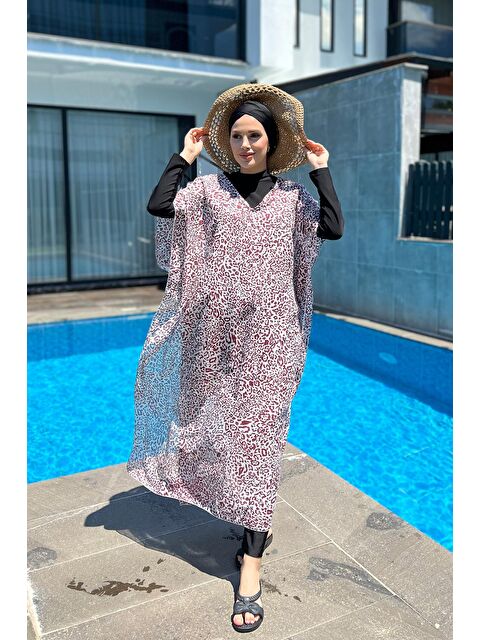 Remsa Mayo Kaftan Pareo 430-217 Leopar Bordo - S000127762-19951