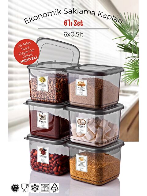 Nandy Home Etiketli 6'lı Antrasit Ekonomik Kırılmaz Saklama Kabı Seti 6x0,5 Lt. - S000401153-29666