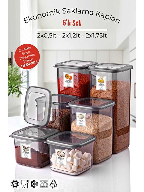 Nandy Home Etiketli 6'lı Antrasit Ekonomik Kırılmaz Saklama Kabı Seti 2x0,5/1,2/1,75 Lt. - S000401155-29666