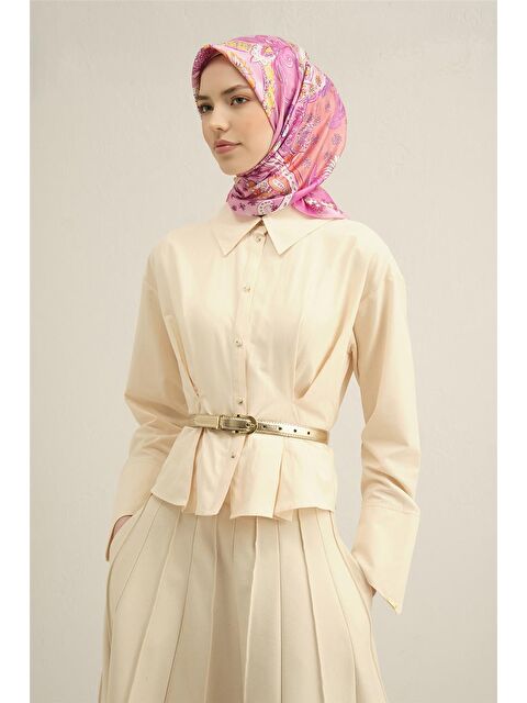 ARMİNE Klasik Desenli Saf İpek Twill Eşarp 9338 54 - S000500544-20031