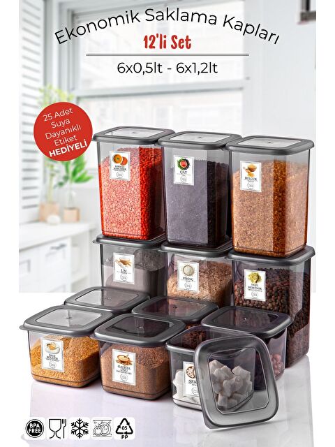 Nandy Home Etiketli 12'li Antrasit Ekonomik Kırılmaz Saklama Kabı Seti 6x0,5/6x1,2 Lt. - S000401157-29666