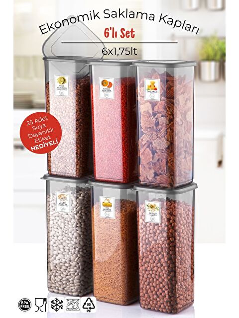 Nandy Home Etiketli 6'lı Antrasit Ekonomik Kırılmaz Saklama Kabı Seti 6x1,75 Lt. - S000401158-29666