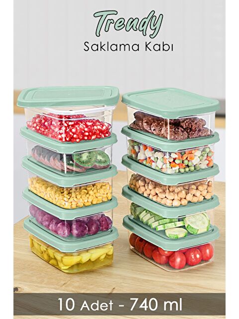 Meleni Home 10 Adet Dikdörtgen Erzak Saklama Kabı Mikrodalgaya Uygun Düzenleyici Organizer 740ml Yeşil - S000385060-18194