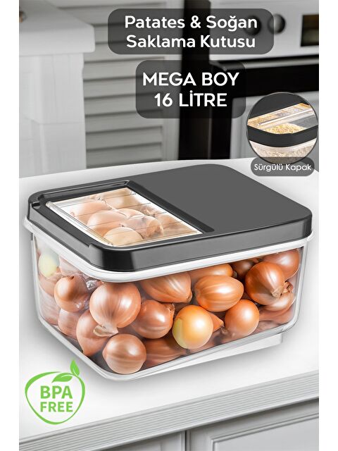 Meleni Home 16 Litre Sürgülü Kapak Sebzelik  Patates Soğan Sebze Saklama Kabı  Erzak Saklama Kabıantrasit - S000385062-29666