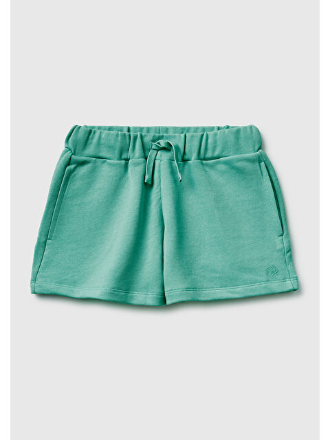 United Colors Of Benetton Kız Çocuk Mint Beli Büzgülü İpli Cepli Logo İşlemeli Şort