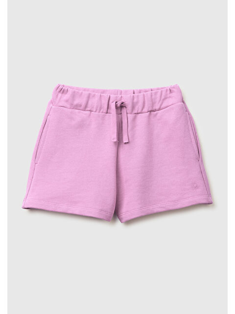United Colors Of Benetton Kız Çocuk Pembe Beli Büzgülü İpli Cepli Logo İşlemeli Şort