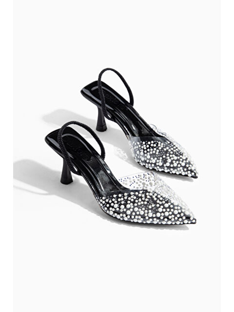 Daxtors İncili Kadın Stiletto Taşlı Sivri Burun Arkası Açık Abiye Topuklu Ayakkabı - S000516942-19351