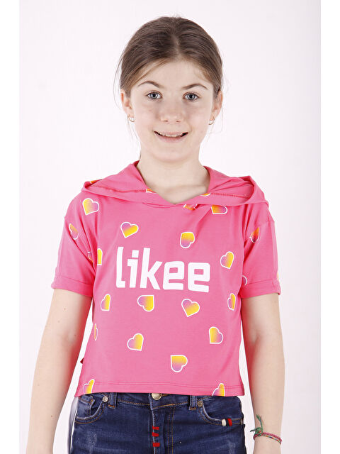 Toontoykids Kız Çocuk Likee Baskılı Kapüşonlu Tişört