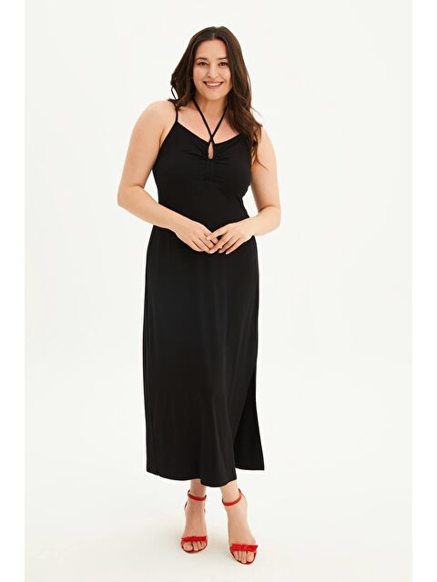 Mylinemoda Boyundan Bağlamalı Gipeli Penye Elbise - S000239207-19351