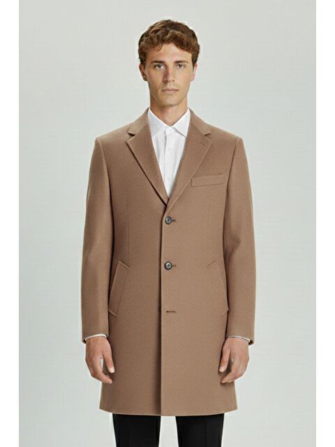 Sabri Özel Giotelli Camel Regular Fit Yün Karışımlı Ceket Yaka Orta Boy Erkek Palto - S000524429-4557