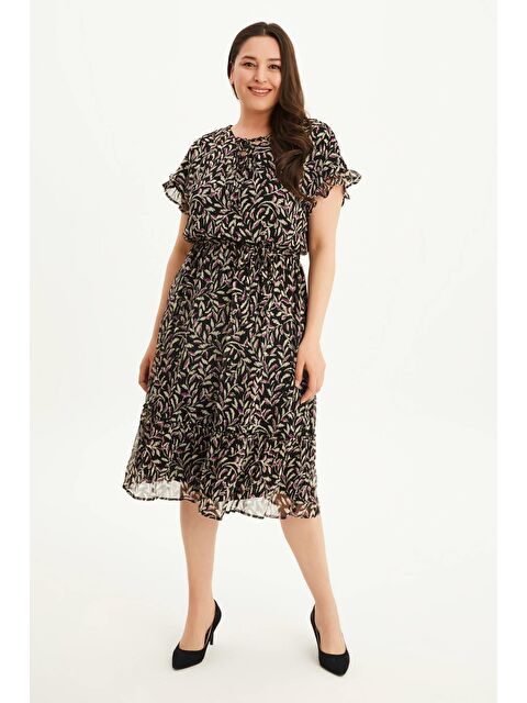 Mylinemoda Önü Bağcıklı Fırfır Detaylı Şifon Elbise - S000239243-19351