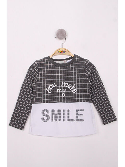 Toontoykids Kız Çocuk Kareli Kumaşlı Smile Baskılı T-Shirt
