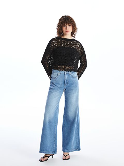 Dexia Genevre - Örgü Detaylı Ajurlu Uzun Kollu Triko - Siyah Renk - S000191744-19351