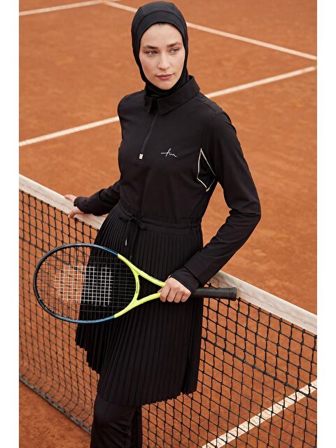 Haşema Active H-Per Fit Pileli Siyah Tesettür Tenisçi Üstü Act-41 - S000490407-19351