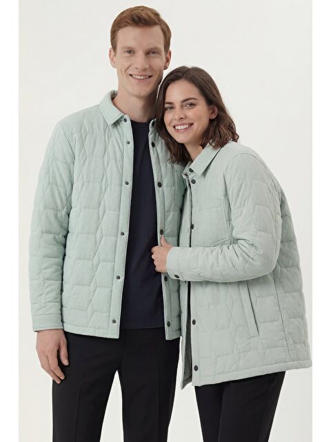 Sabri Özel Giotelli Yeşil Regular Fit Gömlek Yaka Desenli Erkek Mont Ceket - S000524433-18194