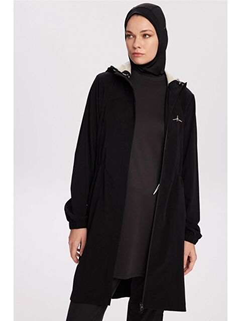 Haşema Active H-Per Fit Kapüşonlu Gizli Fermuarlı Siyah Tesettür Yürüyüş Ceketi Act-39 - S000490406-19351