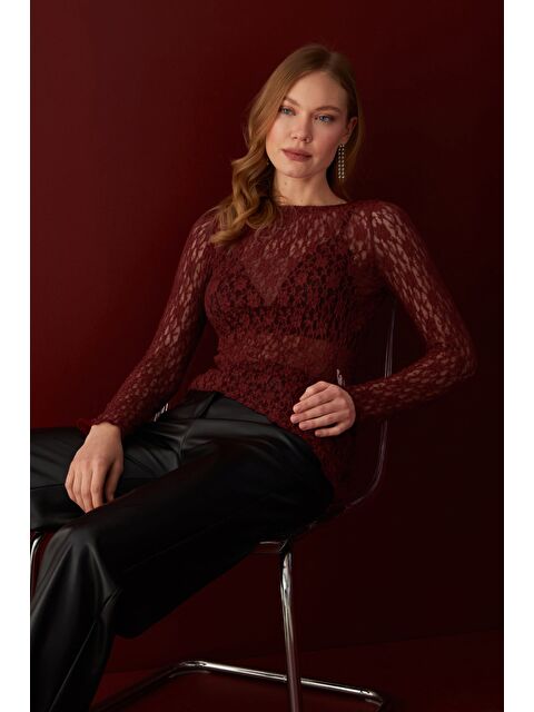 Fullamoda Elastanlı Asimetrik Dantel Bluz - S000455066-19951