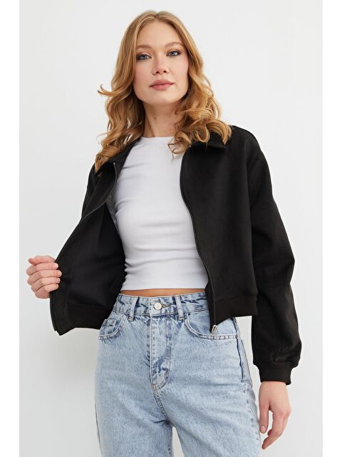 Fullamoda Fermuarlı Polo Yaka Süet Bomber Ceket - S000487657-19351