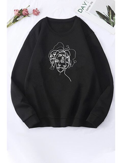 uyguntarz Unisex Woman one line Baskılı Bisiklet Yaka %100 Pamuk Sweatshirt - S000269726-19351