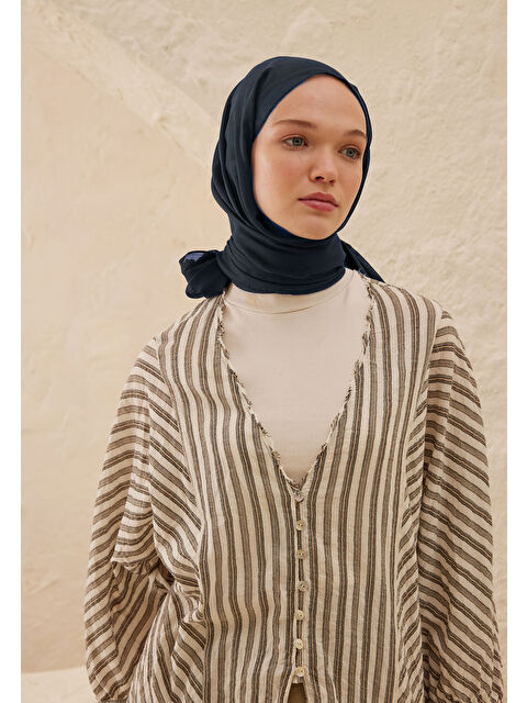 Fresh Scarfs İnce Pamuk Vual Şal Koyu Mavi - S000420394-19393