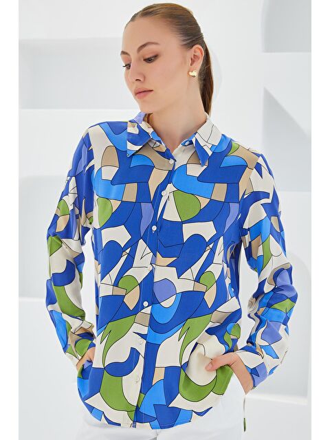 Bigdart 3721 Grafik Desenli Gömlek - İndigo - S000085415-23093